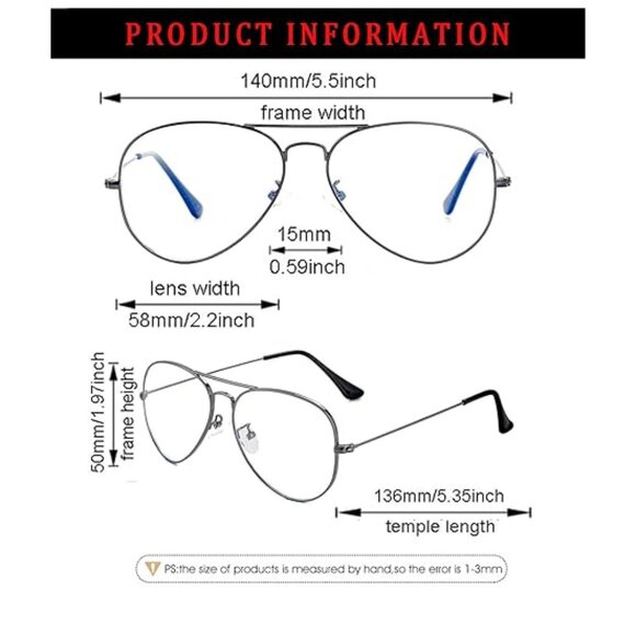 Classic Aviator Glasses for Women Men Metal Frame Clear Lens Eyeglasses - Picture 4 of 9